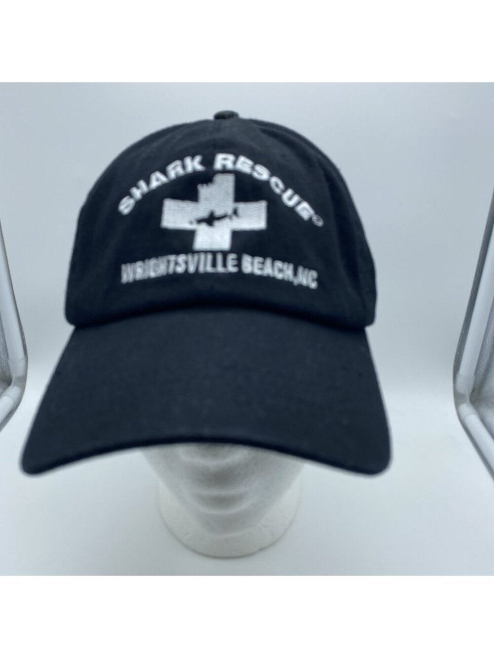 Wrightsville Beach NC Black Cap Hat Hook & Loop Shark Rescue Cotton OSFM